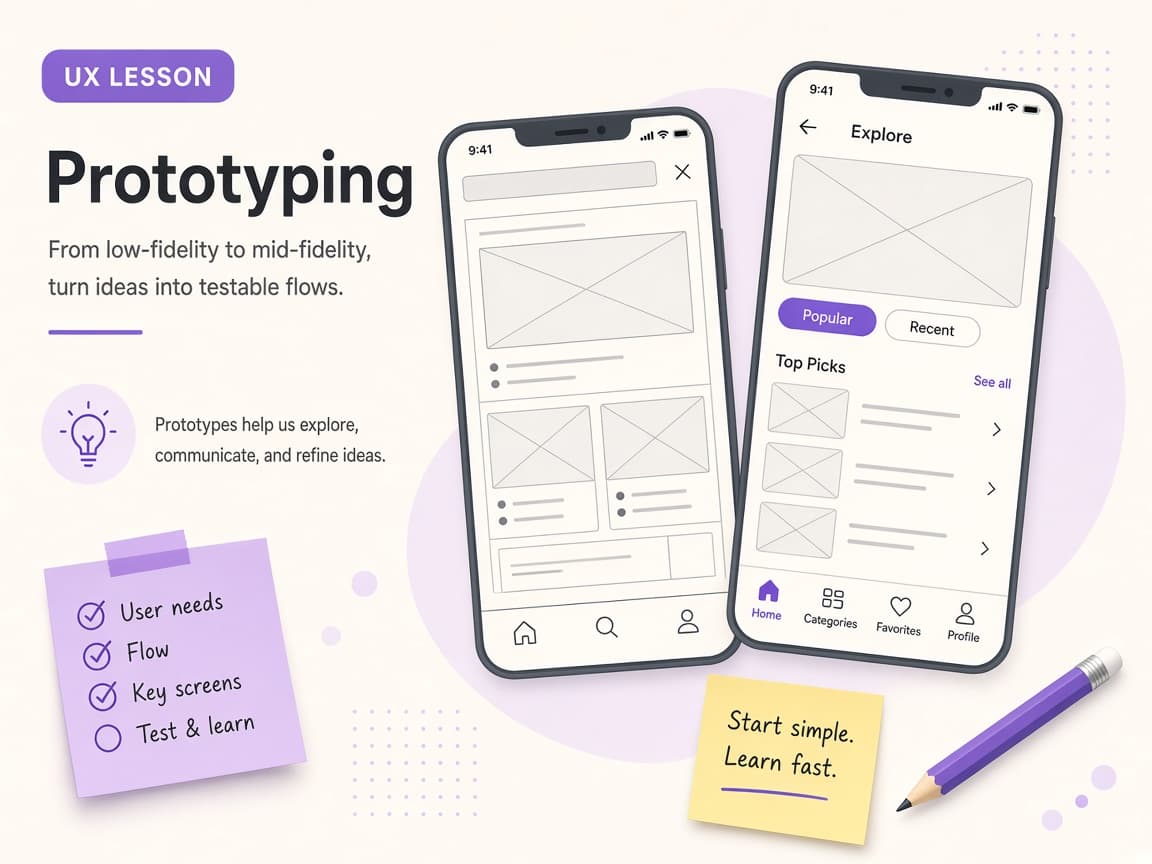 Two smartphone wireframe sketches showing low and mid fidelity layouts